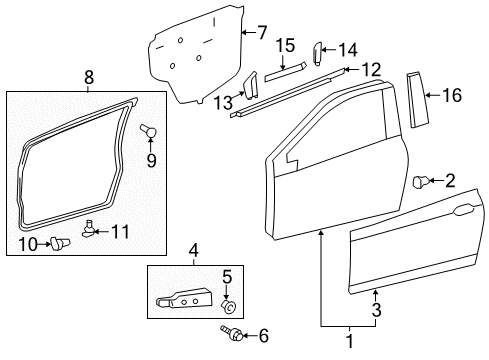 2014 Toyota Yaris Front Door & Components, Exterior Trim Door Weatherstrip Diagram for 67862-0D130