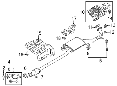 2019 Hyundai Santa Fe Exhaust Components Front Muffler Assembly Diagram for 28610-S1400