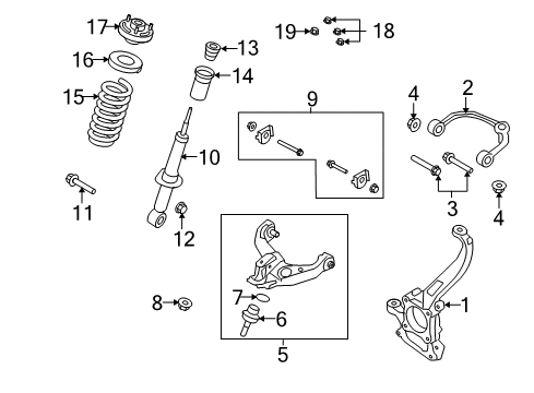 2009 Ford F-150 Front Suspension Components, Lower Control Arm, Upper Control Arm, Stabilizer Bar Knuckle Diagram for 9L3Z-3K185-A