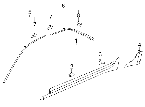 2013 Cadillac CTS Exterior Trim - Pillars, Rocker & Floor Rocker Molding Diagram for 25957990