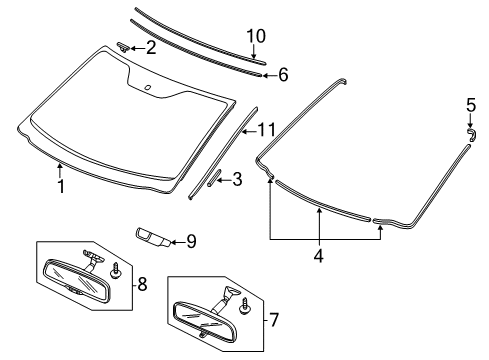 2014 Honda Odyssey Windshield Glass, Reveal Moldings Cover, Rearview Mirror Harness Diagram for 76410-TA0-003