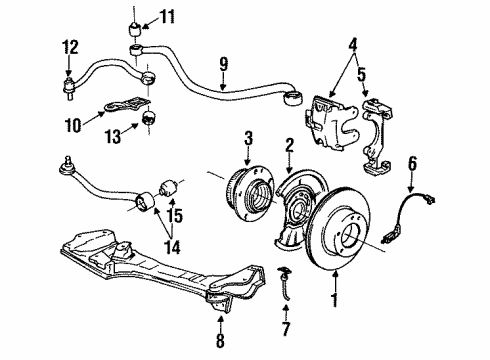 1991 BMW 735i Front Suspension Components, Lower Control Arm, Stabilizer Bar Brake Hose Diagram for 34321159891