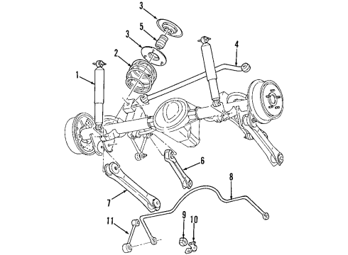 1997 Jeep Wrangler Rear Axle, Lower Control Arm, Upper Control Arm, Stabilizer Bar, Suspension Components ABSORBER Rear Std Diagram for 52087835