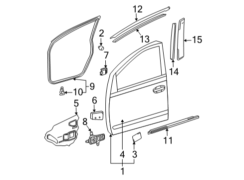 2009 Toyota Prius Front Door & Components, Exterior Trim Belt Weatherstrip Diagram for 75710-47010