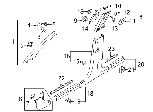 2019 Hyundai Tucson Interior Trim - Pillars, Rocker & Floor Clip-Trim Mounting Diagram for 85815C1000
