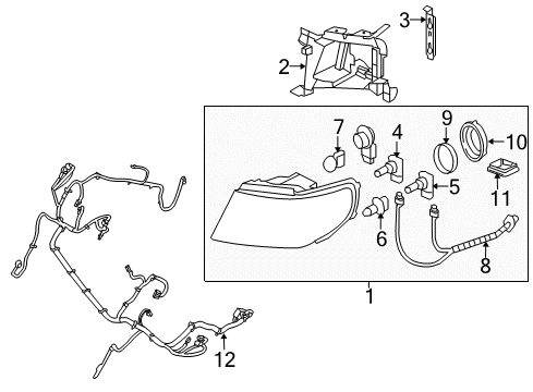 2005 Saab 9-7x Headlamps Headlamp Assembly Retainer Diagram for 89044550