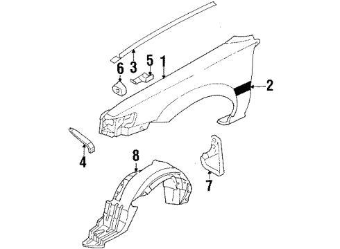 1991 Toyota Corolla Fender & Components Bumper Diagram for 53384-14010