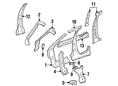 1997 Mercury Sable Center Pillar & Rocker, Hinge Pillar Mount Bracket Diagram for F6DZ-5402732-A