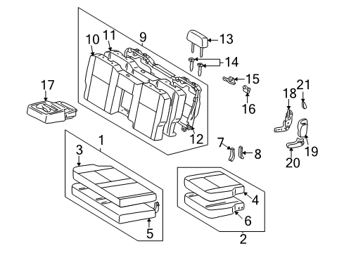 2004 Toyota Tundra Rear Seat Components Cushion Cover Diagram for 71076-0C021-E0