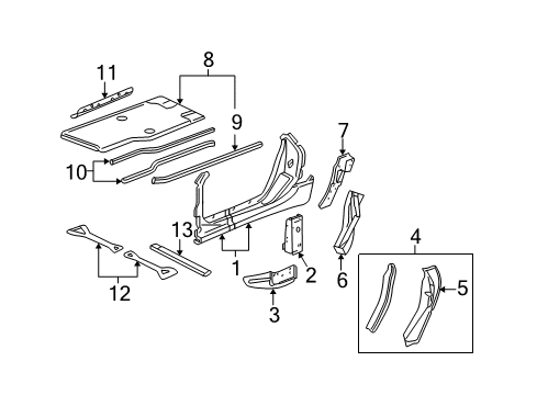 2007 Chevrolet Corvette Aperture Panel, Floor, Hinge Pillar, Lock Pillar Outer Panel Diagram for 19120975