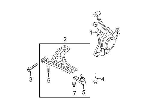 2009 Chevrolet Aveo Front Suspension Components, Lower Control Arm, Stabilizer Bar Lower Control Arm Rear Bolt Diagram for 94502120