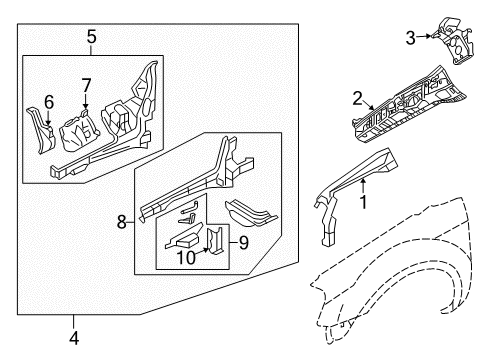 2006 Ford Freestyle Structural Components & Rails Inner Rail Support Bracket Diagram for 5F9Z-16138-AB