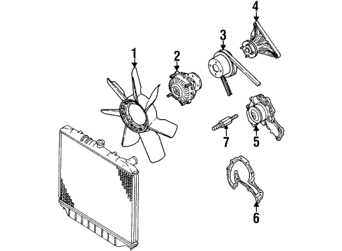 1992 Isuzu Trooper Water Pump, Cooling Fan Stud, Fan Bracket Diagram for 0-40210-855-0