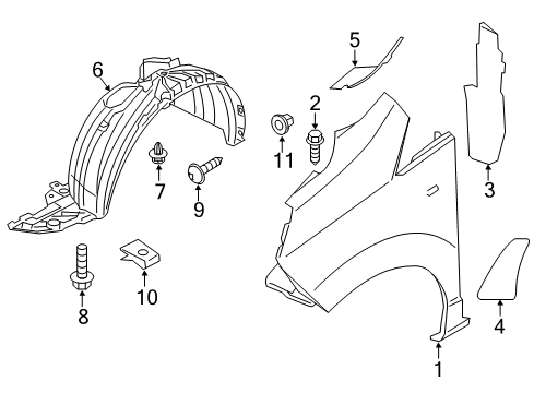 2015 Chevrolet City Express Fender & Components Fender Liner Grommet Diagram for 19316160