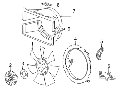 2020 GMC Sierra 3500 HD Cooling System, Radiator, Water Pump, Cooling Fan Rear Shroud Lower Bracket Diagram for 84182181