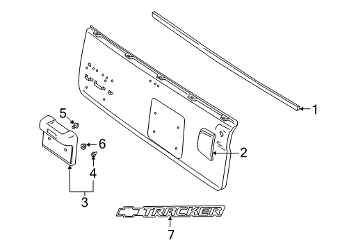 2001 Chevrolet Tracker Exterior Trim - Tail Gate Molding, Rear Door Garnish Diagram for 30022345