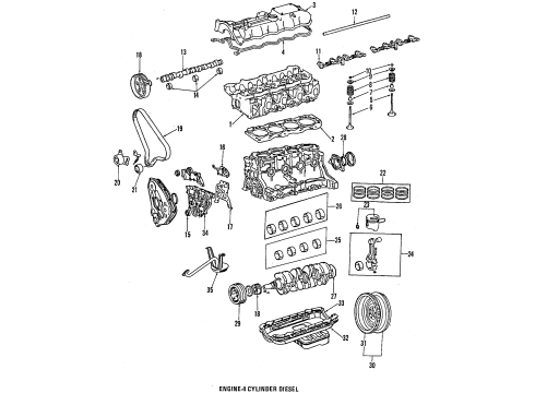 1984 Toyota Pickup Engine Mounting Piston Ring Set Diagram for 13011-54062
