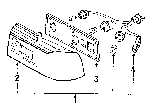 1990 Honda CRX Tail Lamps Housing, R. Diagram for 33501-SH2-A02