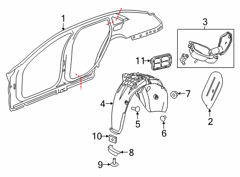 2018 Cadillac CT6 Quarter Panel & Components Deflector Diagram for 23141656