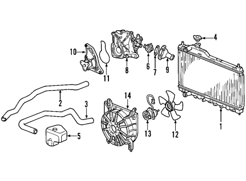 2000 Honda S2000 Cooling System, Radiator, Water Pump, Cooling Fan Motor, Cooling Fan Diagram for 19030-PCX-003