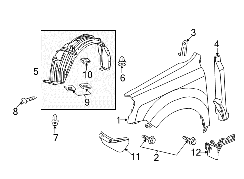 2009 Honda Pilot Fender & Components Fender, Left Front (Inner) Diagram for 74151-SZA-A00