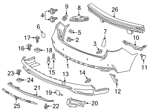 2017 Acura MDX Rear Bumper Beam, Rear Bumper Diagram for 71530-TZ5-A00