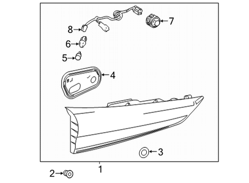 2022 Toyota Highlander Backup Lamps Back Up Lamp Assembly Gasket Diagram for 81584-0E180