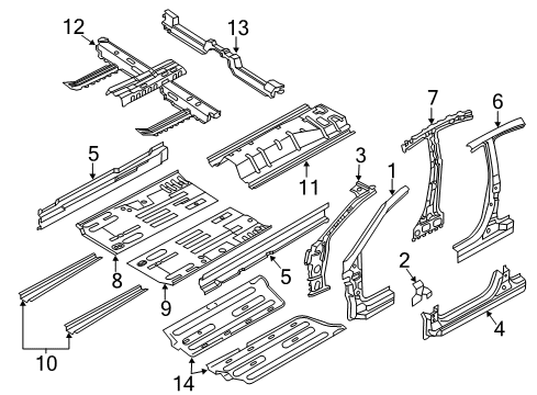 2014 Hyundai Accent Center Pillar, Hinge Pillar, Rocker, Floor & Rails Panel Assembly-Center Floor Side, R Diagram for 65121-1R300
