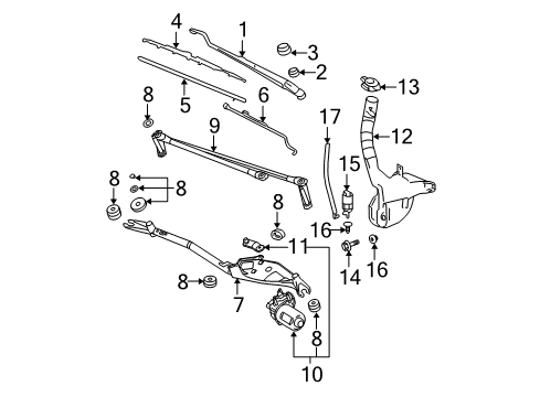 2008 Pontiac Grand Prix Wiper & Washer Components Wiper Arm Diagram for 15888416