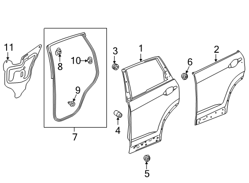 2012 Honda CR-V Rear Door Weatherstrip, L RR Door Diagram for 72850-T1W-A11