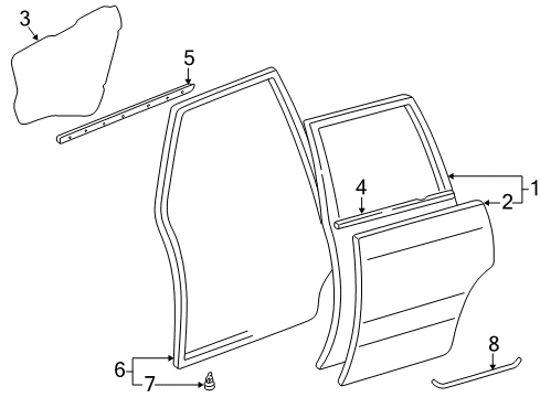 1998 Lexus LX470 Rear Door Door Weatherstrip Diagram for 67872-60070