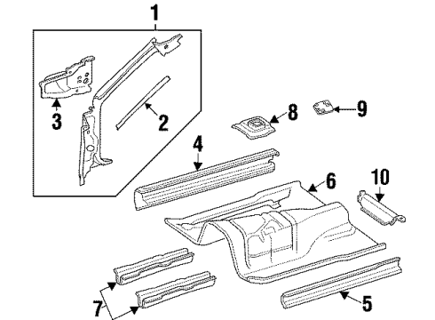 2000 Jeep Cherokee Hinge Pillar, Rocker Panel, Floor & Rails Pan-Front Floor Diagram for 5015108AC
