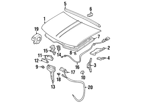 1993 GMC K3500 Hood & Components Release Cable Diagram for 15981137