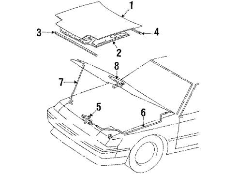 1987 Toyota Celica Hood & Components Hood Support Rod Diagram for 53451-20030