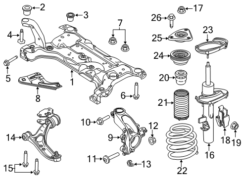 2018 Ford Focus Front Suspension Components, Lower Control Arm, Stabilizer Bar Strut Bumper Diagram for CV6Z-3020-A