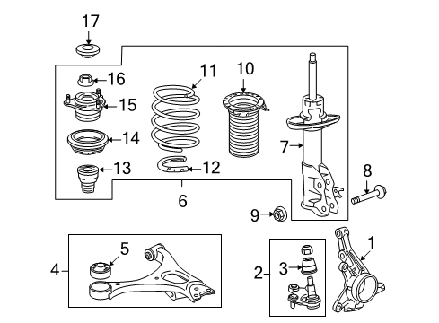 2008 Honda Civic Front Suspension Components, Lower Control Arm, Stabilizer Bar Rubber, Front Shock Absorber Mounting Diagram for 51920-SVB-A03