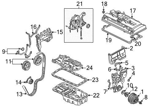 2000 Honda Civic Engine Parts, Mounts, Cylinder Head & Valves, Camshaft & Timing, Oil Pan, Oil Pump, Crankshaft & Bearings, Pistons, Rings & Bearings, Variable Valve Timing Washer, Head Cover Diagram for 90442-P30-000