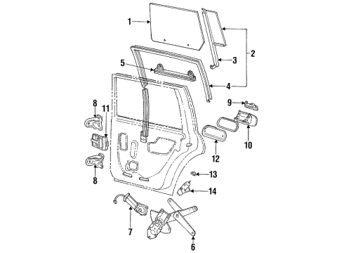 1988 Lincoln Continental Rear Door Glass & Hardware Vent Glass Diagram for F1OY-5426870-B