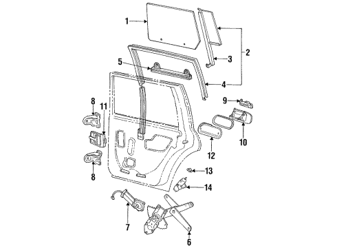 1988 Lincoln Continental Rear Door Glass & Hardware Motor Diagram for F4OZ-54233V94-ARM