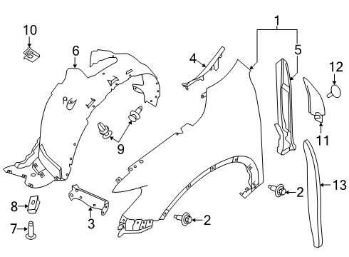 2019 Nissan Rogue Fender & Components Protector-Front Fender, RH Diagram for 63840-7FA0A