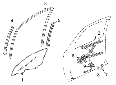 1997 Toyota Camry Front Door Regulator Diagram for 69802-AA020