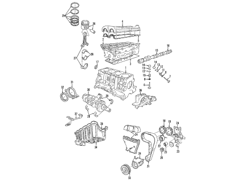 1999 Mercury Cougar Engine Parts, Mounts, Cylinder Head & Valves, Camshaft & Timing, Oil Pan, Oil Pump, Crankshaft & Bearings, Pistons, Rings & Bearings Valve Spring Retainers Diagram for F8RZ-6514-AA