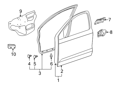 2007 Pontiac Vibe Front Door Front Side Door Window Regulator Diagram for 88969902