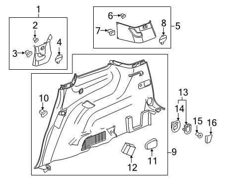 2020 Cadillac XT6 Interior Trim - Quarter Panels Front Trim Diagram for 84710039