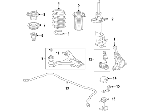 2014 Acura ILX Front Suspension Components, Lower Control Arm, Stabilizer Bar Rubber, Front Bump Stop Diagram for 51722-TX6-A02