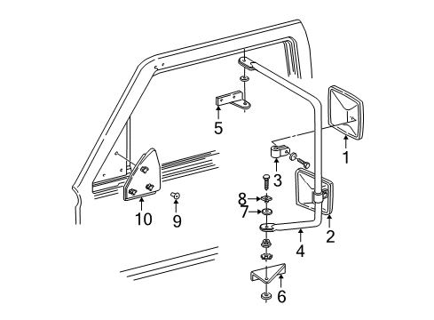 1998 GMC K1500 Outside Mirrors Mirror, Outside Rear View (Reflector Glass) *Black Diagram for 15635584