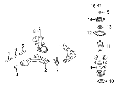 1998 Cadillac Seville Front Suspension Components, Lower Control Arm, Ride Control, Stabilizer Bar Front Suspension Strut Diagram for 22064766