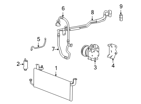 2004 Kia Optima A/C Condenser, Compressor & Lines Receiver DRIER Diagram for Q9780138003Q