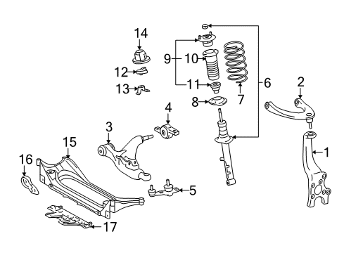 2010 Lexus GS460 Front Suspension Components, Lower Control Arm, Upper Control Arm, Ride Control, Stabilizer Bar Spring, Coil, Front Diagram for 48131-30C10