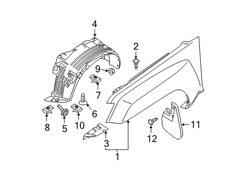 2013 Nissan Xterra Fender & Components, Exterior Trim Bracket-Front Fender, LH Diagram for 63143-EA030